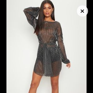 SOLD Black Glitter Balloon Sleeve Sheer Dress